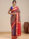 Vervee Couture Royal Blue, Mustard & Red Checked Saree with Semi-Stitched Blouse | Eka