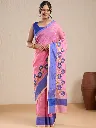 Vervee Couture Rose Pink & Lavender Floral Embroidered Saree with Semi-stitched Blouse