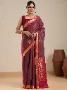 Vervee Couture Wine Maroon & Rani Pink Zari Border Saree with Semi-stitched Blouse