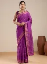 Vervee Couture Royal Purple Zari Border Saree with Semi-Stitched Blouse | Eka