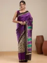 Vervee Couture Deep Purple & Emerald Green Printed Saree with Semi-stitched Blouse