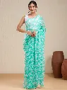 Vervee Couture Mint Green Floral Printed  Saree with Blouse Piece