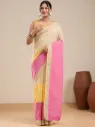 Vervee Couture Cream & Blush Pink Colorblock Silk Saree with Subtle Zari Border & Blouse