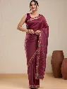Vervee Couture Wine Maroon Silk Saree with Gold Zari Border & Blouse