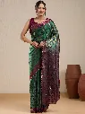 Vervee Couture Forest Green & Plum Dual-Tone Printed Saree with Semi-Stitched Blouse | Eka