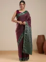 Vervee Couture Burgundy & Olive Green  Printed Saree with Blouse