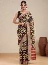 Vervee Couture Black & Beige Floral Printed Saree with Semi-stitched Blouse | Eka
