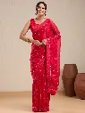 Vervee Couture Red Georgette Saree with Semi-Stitched Blouse | Eka