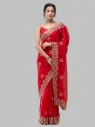 Vervee Couture Bright Red Silk Blend Saree | Peahean