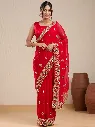 Vervee Couture Red Georgette Saree with Semi-Stitched Blouse | Eka