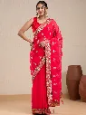 Vervee Couture Red Georgette Saree with Semi-Stitched Blouse | Eka