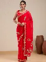 Vervee Couture Classic Red Georgette Saree with Semi-Stitched Blouse