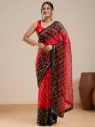 Vervee Couture Red & Black Printed Saree with Semi-Stitched Blouse | Eka