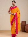 Vervee Couture Mustard & Pink Georgette Saree with Semi-Stitched Blouse | Eka