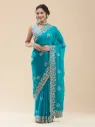 Vervee Couture Rich Teal Blue Silk Blend Saree | Peahean