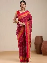Vervee Couture Maroon & Orange Striped Saree with Semi-Stitched Blouse | Eka