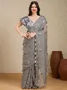 Vervee Couture Smoke Grey Organza Saree with Semi-Stitched Blouse Piece | Eka