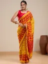 Vervee Couture Yellow & Red Traditional Printed Saree with Semi-Stitched Blouse | Eka