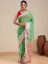 Vervee Couture Mint Green Printed Saree with Semi-Stitched Blouse | Eka