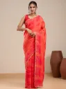 Vervee Couture Coral Orange Georgette Saree with Semi-Stitched Blouse | Eka