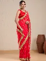 Vervee Couture Red Georgette Saree with Semi-Stitched Blouse | Eka