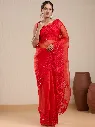 Vervee Couture Red Georgette Saree with Semi-Stitched Blouse | Eka