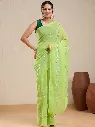 Vervee Couture Lime Green Georgette Saree with Semi-Stitched Blouse