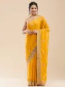 Vervee Couture Mustard Yellow Silk Blend Saree | Peahean