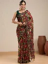Vervee Couture Wine Red Floral Printed Saree with Semi-Stitched Blouse | Eka