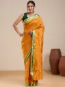 Vervee Couture Mustard Yellow Striped Saree with Semi-Stitched Blouse | Eka