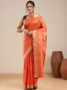 Vervee Couture Orange Zari Woven Saree with Semi-Stitched Blouse | Eka