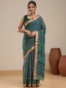 Vervee Couture Teal Blue & Green Printed Saree with Semi-Stitched Blouse | Eka
