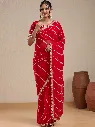 Vervee Couture Red Georgette Saree with Semi-Stitched Blouse | Eka