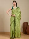 Vervee Couture Olive Green Striped Saree with Semi-Stitched Blouse | Eka