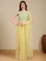 Vervee Couture Pastel Yellow Net Saree with Semi-Stitched Blouse | Eka