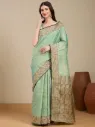 Vervee Couture Mint Green Banarasi Saree with Semi-Stitched Blouse | Eka