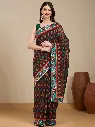 Vervee Couture Black Multicolour Floral Printed Saree with Semi-Stitched Blouse | Eka