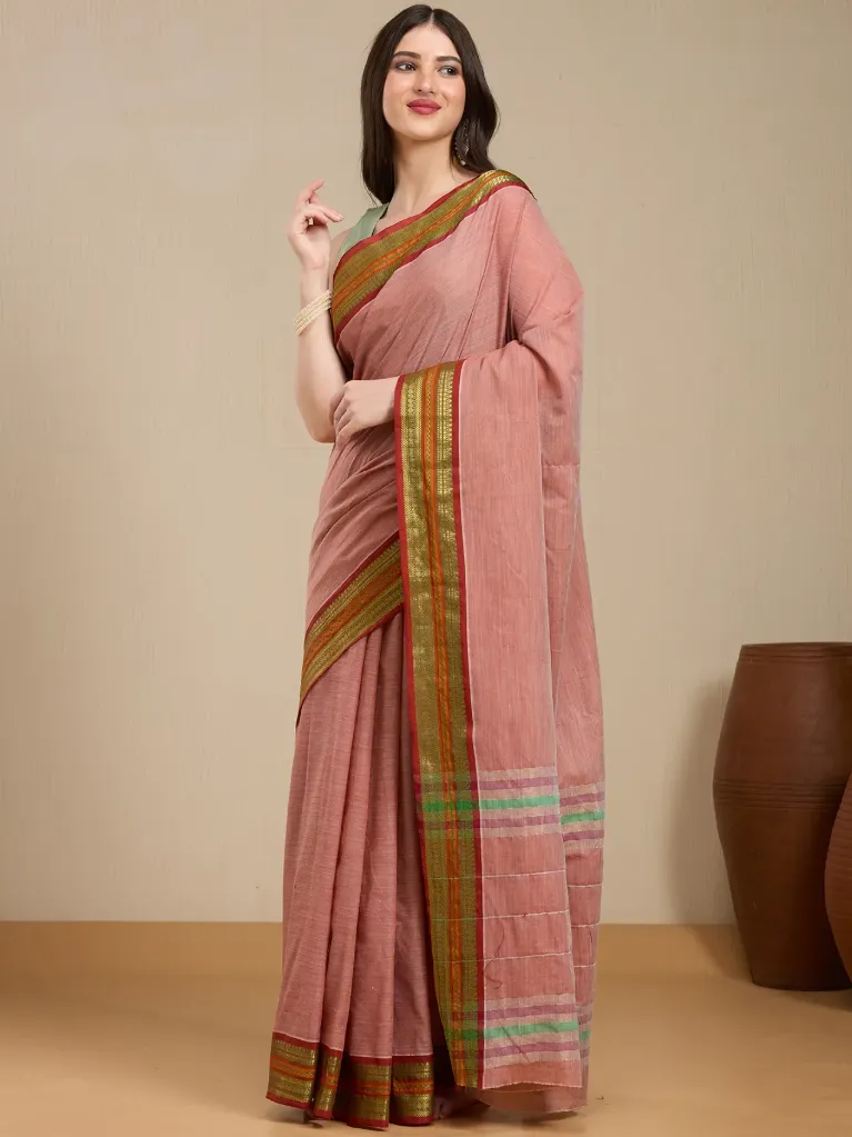 Vervee Couture Dusty Rose Silk Blend Saree with Semi-Stitched Blouse Piece | Eka