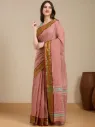 Vervee Couture Dusty Rose Silk Blend Saree with Semi-Stitched Blouse Piece | Eka