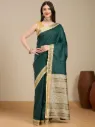 Vervee Couture Emerald Green Silk Saree with Semi-Stitched Blouse | Eka