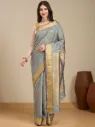 Vervee Couture Steel Grey Silk Saree with Semi-Stitched Blouse | Eka