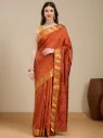 Vervee Couture Rust Orange Banarasi Silk Saree with Semi-Stitched Blouse | Eka