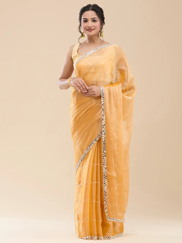 [VC26-NEERJA-D30-02] Vervee Couture Warm Mustard Yellow Organza Saree | Neerja
