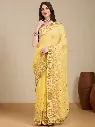 Vervee Couture Pastel Yellow Georgette Saree with Semi-Stitched Blouse | Eka