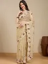 Vervee Couture Cream Organza Saree with Semi-Stitched Blouse Piece | Eka