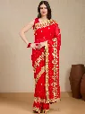 Vervee Couture Red Georgette Saree with Semi-Stitched Blouse | Eka