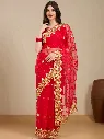 Vervee Couture Red Net Saree with Semi-Stitched Blouse | Eka