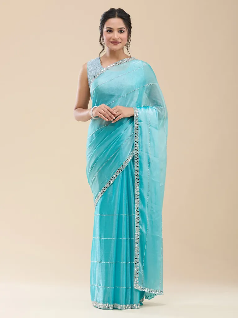 Vervee Couture Teal Blue Organza Saree | Neerja