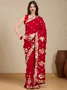 Vervee Couture Red Georgette Saree with Semi-Stitched Blouse | Eka