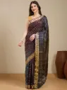 Vervee Couture Wine Silk  Blend Saree with Semi-Stitched Blouse
